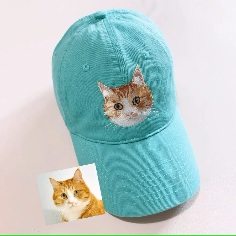 【カスタマイズ】オリジナル刺繍猫・犬の顔入りキャップ