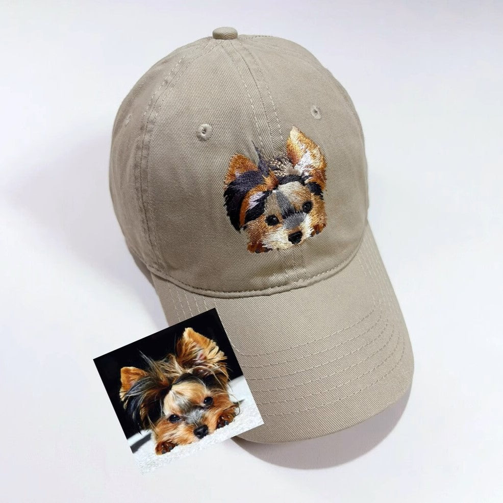 【カスタマイズ】オリジナル刺繍猫・犬の顔入りキャップ